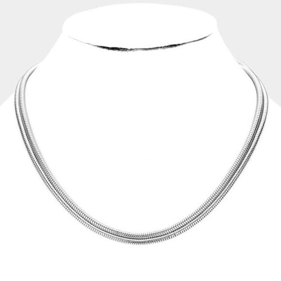 Metal Chain Double Silver Layered Necklace NWT - Picture 1 of 5
